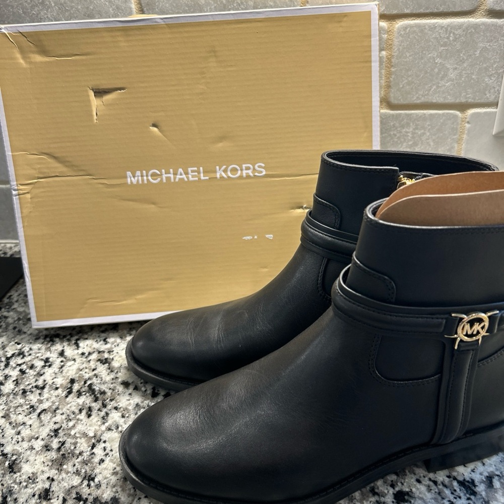 Michael Kors Black Ankle Booties with Gold Hardware - Picture 8 of 9